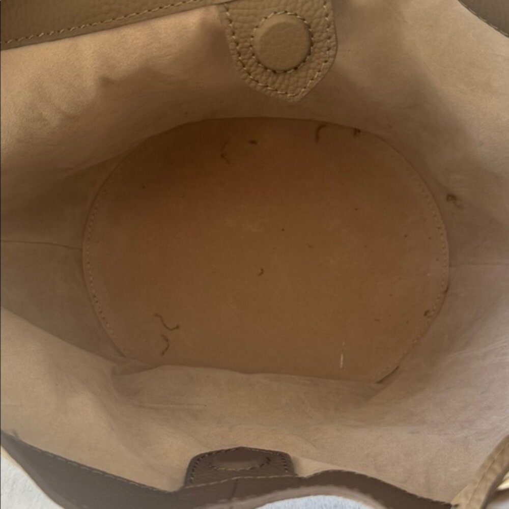 Viola Castellani Taupe Brown Leather Tote Hobo Unique Handbag W Oval Bottom - Picture 11 of 15